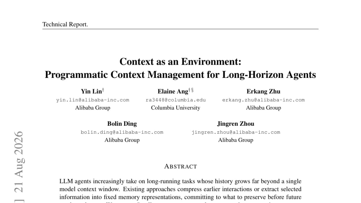 Alibaba's Scroll drops context compaction and beats the best long-horizon agent by 37.4 points