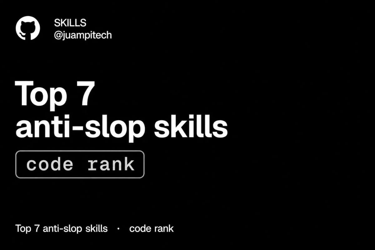 Screenshot of the ranked list of seven anti-slop coding skills with their authors and skills.sh links
