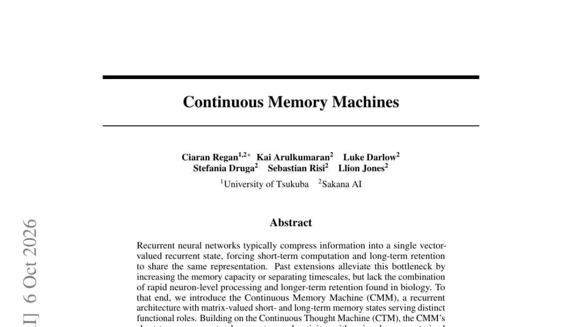 Continuous Memory Machine: Separate short-term computation from long-term storage