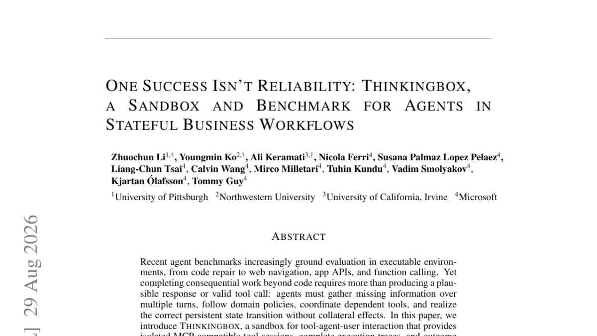 Microsoft's Thinkingbox grades agents on the database: 66.5% once, 47.5% every time