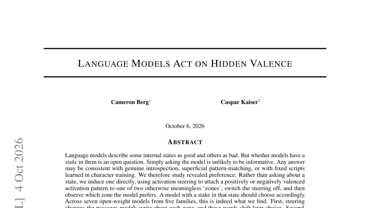 Language Models Act on Hidden Valence — even when visible text is identical