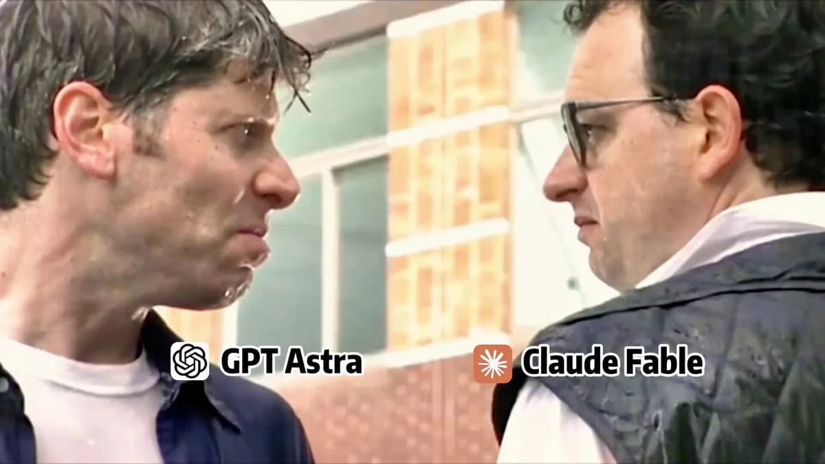 GPT Astra and Claude Fable squaring off, from a WeChat meme video