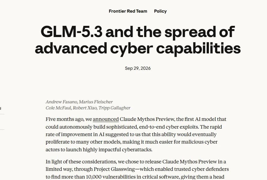 Anthropic’s GLM-5.3 cyber-capability research report title